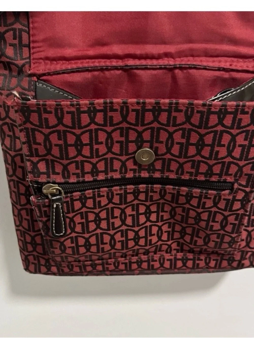 Giani Bernini Red Patterned Crossbody Bag with Black Trim